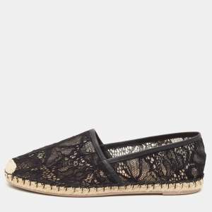 Pre Owned Valentino Black Lace and Leather Butterfly Espadrille Flats Size 40