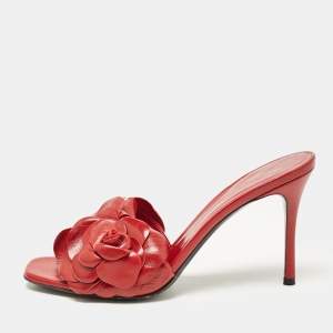 Pre Owned Valentino Red Leather Atlier Slide Sandals Size 39