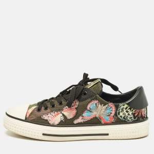 Valentino Multicolor Leather and Canvas Camubutterfly Lace Up Sneakers Size 40