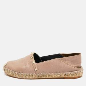Valentino Dusty Pink Leather Rockstud Espadrille Flats Size 36