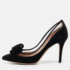 Pre Owned Valentino Black Velvet and PVC Bow Pointed Pumps Size 36.5