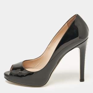 Valentino Black Patent Leather Rockstud Heel Peep Toe Pumps Size 40