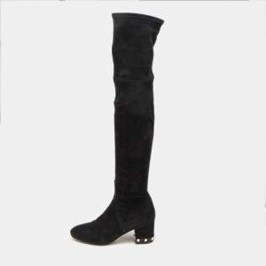 Pre Owned Valentino Black Suede Knee Length Boots Size 38