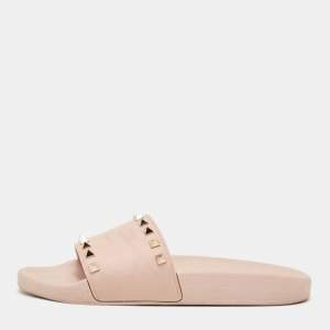 Valentino Beige Rubber Rockstud Flat Sandals Size 40