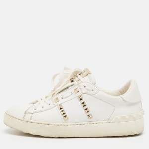 Pre Owned Valentino White Leather Rockstud Untitled Sneakers Size 37