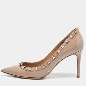 Pre Owned Valentino Beige Leather and Patent Leather Rockstud Pumps Size 40