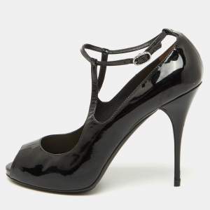 Valentino Black Patent Leather Mary Jane Peep Toe Pumps Size 39