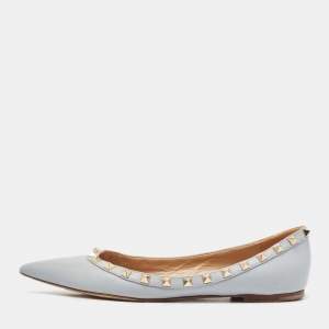 Valentino Blue Leather Rockstud Ballet Flats Size 38.5