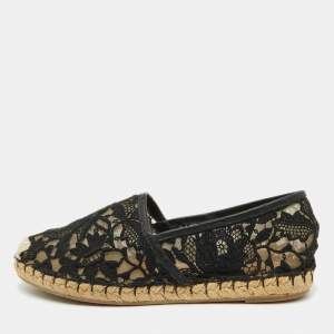 Valentino Black Floral Lace Espadrille Flats Size 37