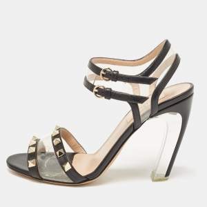 Valentino Black Leather and PVC Rockstud Ankle Strap Sandals Size 36.5