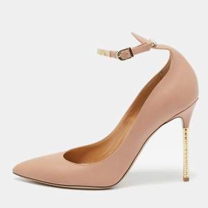 Valentino Beige Leather Ankle Strap Pointed Toe Pumps Size 40