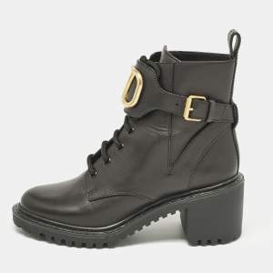 Valentino Black Leather VLogo Combat Boots Size 37.5
