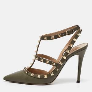 Valentino Green Leather Rockstud Caged Pumps Size 39