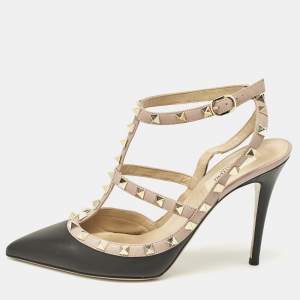 Pre Owned Valentino Black Leather Rockstud Caged Pumps Size 40