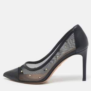 Valentino Black Leather and Mesh Pointed Toe Pumps Size 36