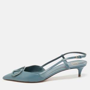 Pre Owned Valentino Blue Leather VLogo Slingback Pumps Size 41