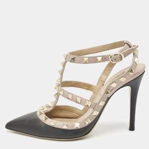 Valentino Black/Dusty Pink Leather Rockstud Caged Pumps Size 36