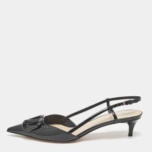 Valentino Black Patent Leather VLogo Slingback Pumps Size 38