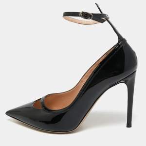 Valentino Black Patent Leather Ankle Strap Pumps Size 37.5