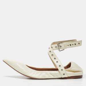 Valentino Off white Leather Love Latch Ankle Wrap Ballet Flats Size 38.5