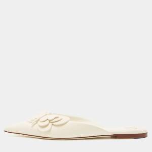 Valentino White Leather Buttrerfly Mules Size 38