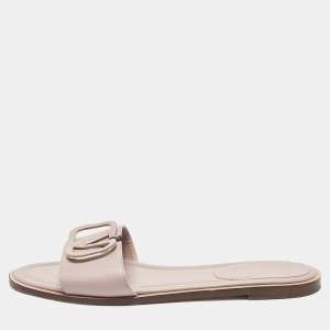Pre Owned Valentino Dusty Pink Leather Vlogo Flat Slide Sandals Size 38.5