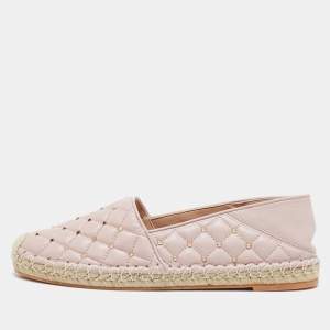 Pre Owned Valentino Light Pink Quilted Leather Rockstud Slip On Espadrille Flats Size 40