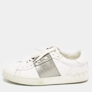 Valentino White/Grey Leather Open Low Top Sneakers Size 40