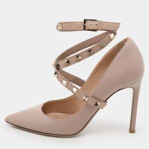 Valentino Dusty Beige Rockstud Ankle Wrap Pointed Toe Pumps Size 36