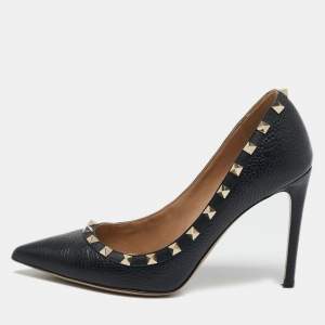 Pre Owned Valentino Black Leather Rockstud Pointed Toe Pumps Size 38