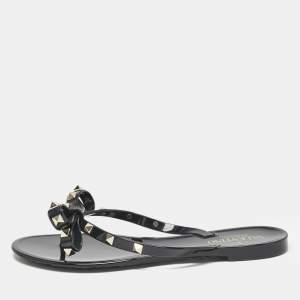 Valentino Black Jelly Rockstud Bow Thong Flats Size 38