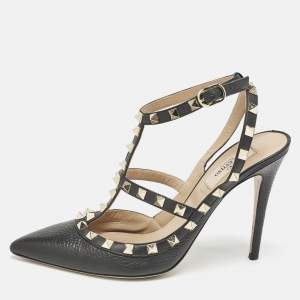Pre Owned Valentino Black Leather Rockstud Caged Pumps Size 39