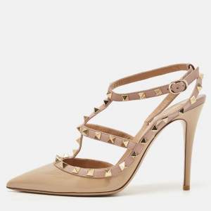 Valentino Dusty Pink Patent Leather Rockstud Ankle Strap Pumps Size 39
