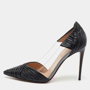 Valentino Black Pleated Leather and PVC B Drape Pointed Toe Pumps Size 40