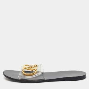 Valentino Black PVC Vlogo Flat Slide Sandals Size 38.5