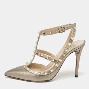 Valentino Metallic Leather Rockstud Caged Pumps Size 37.5