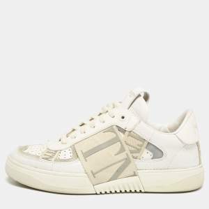 Valentino White/Grey Canvas and Leather VL7N Low Top Sneakers Size 37