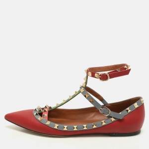 Pre Owned Valentino Multicolor Leather Rockstud Ballet Flats Size 39