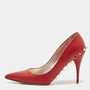 Valentino Dark Red Leather Rockstud Pumps Size 39.5
