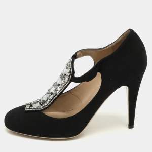 Valentino Black Suede Crystal Embellished Pumps Size 40