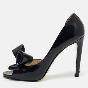 Valentino Black Patent Leather Bow D'orsay Pumps Size 38