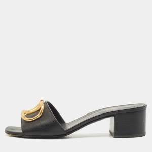 Valentino Black Leather VLogo Mule Sandals Size 36