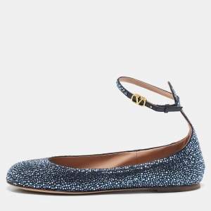 Valentino Black/Blue Canvas Crystal Embellished Tango Ballet Flats Size 40