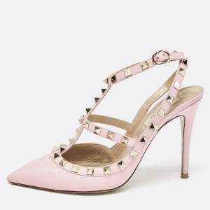 Valentino  Pink Leather Rockstud Caged Pumps Size 38