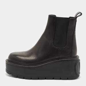 Valentino Black Leather Uniqueform Platform Ankle Length Boots Size 38.5