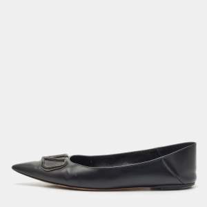 Valentino Black Leather VLogo Pointed Toe Ballet Flats Size 39.5