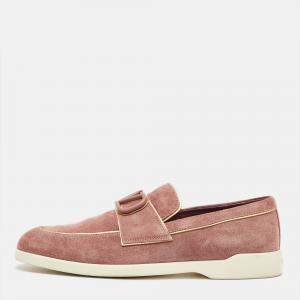 Pre Owned Valentino Dusty Pink Suede Vlogo Leisure Flows Slip On Loafers Size 39