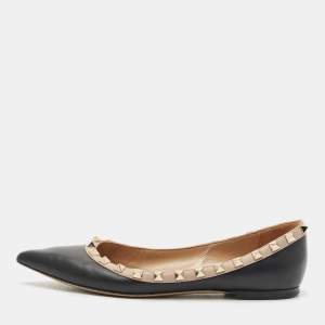 Valentino Black/Beige Leather Rockstud Ballet Flats Size 36