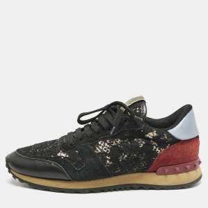 Valentino Multicolor Lace and Leather Rockrunner Low Top Sneakers Size 39