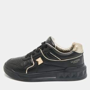 Valentino Black Leather One Stud  Sneakers Size 38.5